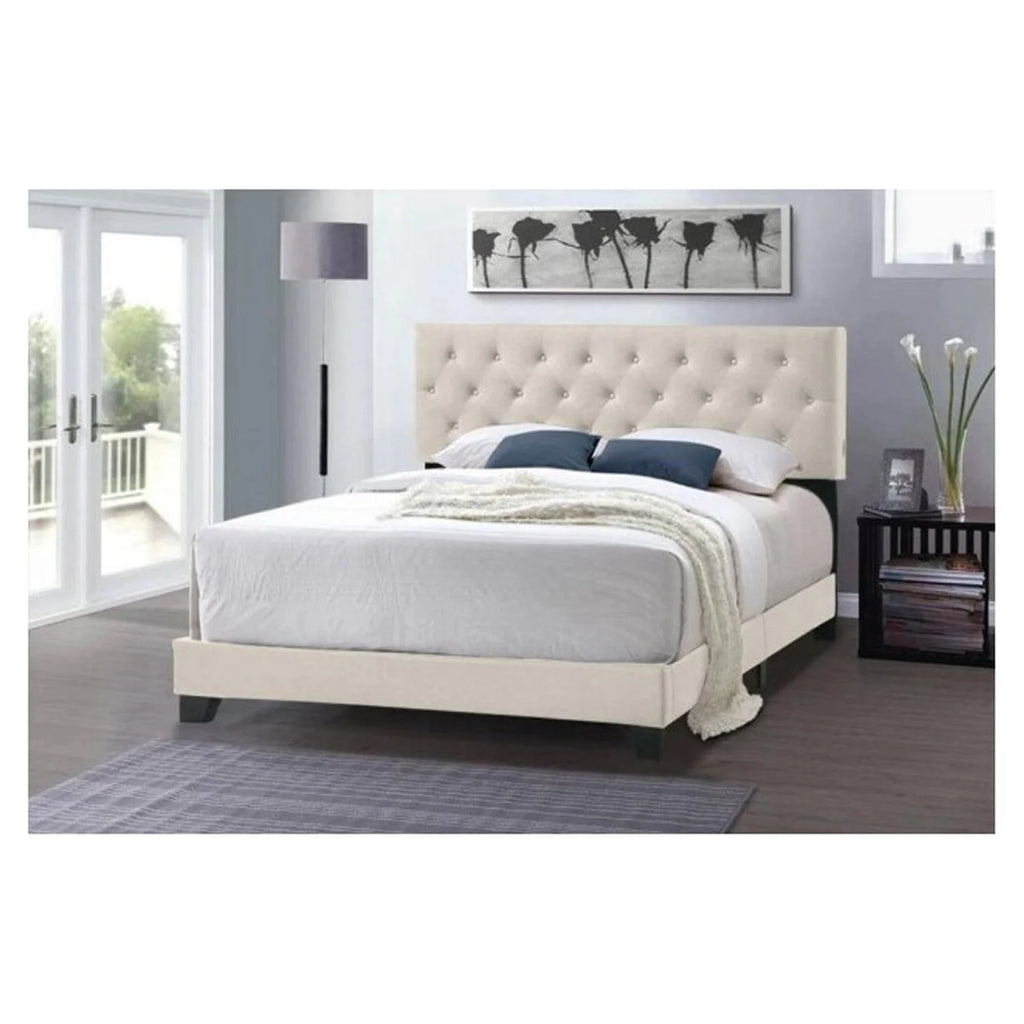 Beige Twin Size Linen Bed with USB Power Connection F27426