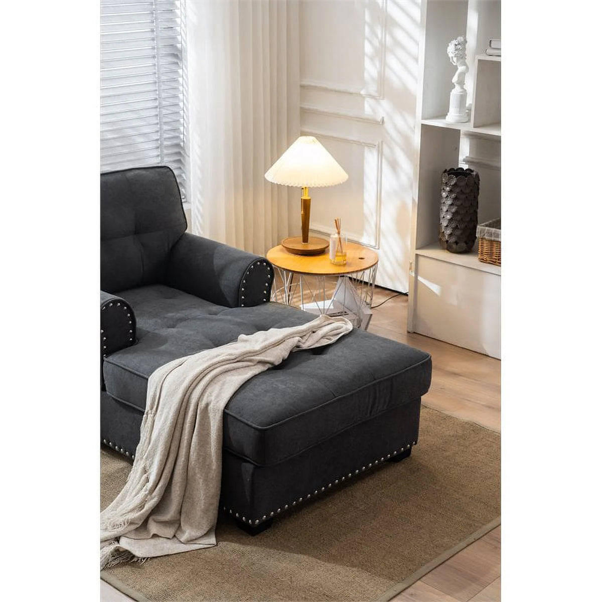 Gray Linen Fabric Indoor Chaise Lounge C539
