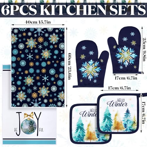 6 Pcs Christmas Kitchen Towel Oven Mitts and Pot Holders Set V1719