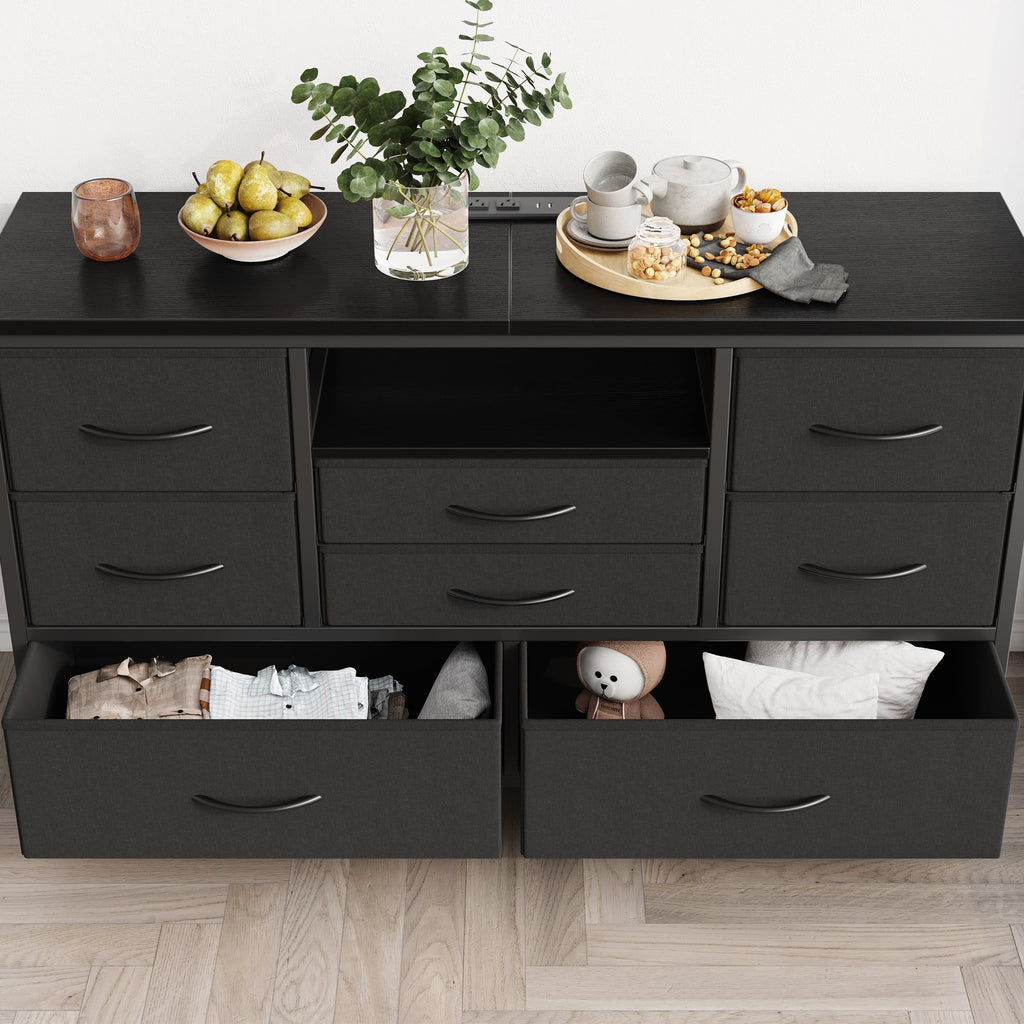 8 Drawer Dresser TV Stand with Electrical Outlet and LED Lights A75108