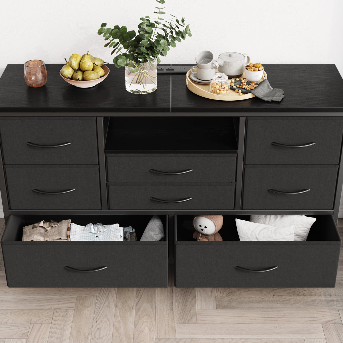 8 Drawer Dresser TV Stand with Electrical Outlet and LED Lights A75108