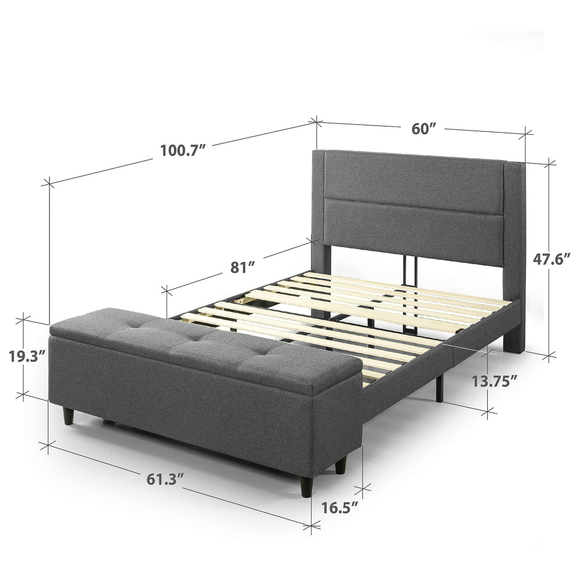 Queen Upholstered Platform Bed with Storage Bench D2116