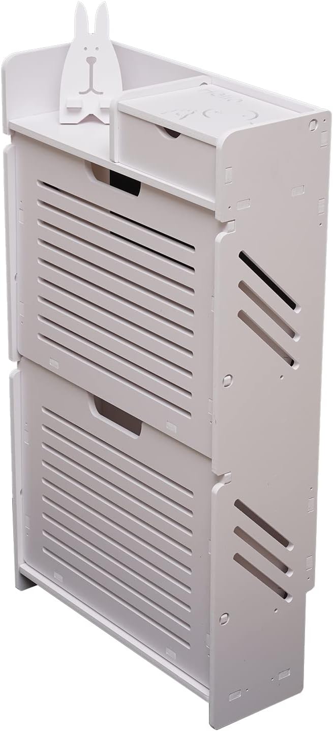 White 2 Tier Narrow Shoe Cabinet K3150