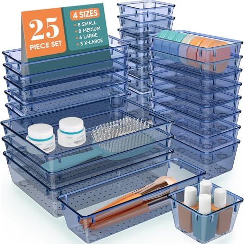 25 PCS Clear Plastic Drawer Organizer Set, 4 Sizes Y941