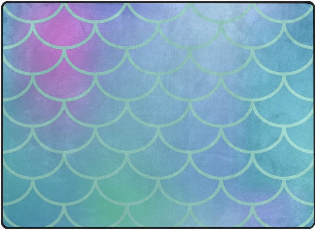 Gradient Blue Fish Scale Lightweight Carpet Mats Area Rug I24041