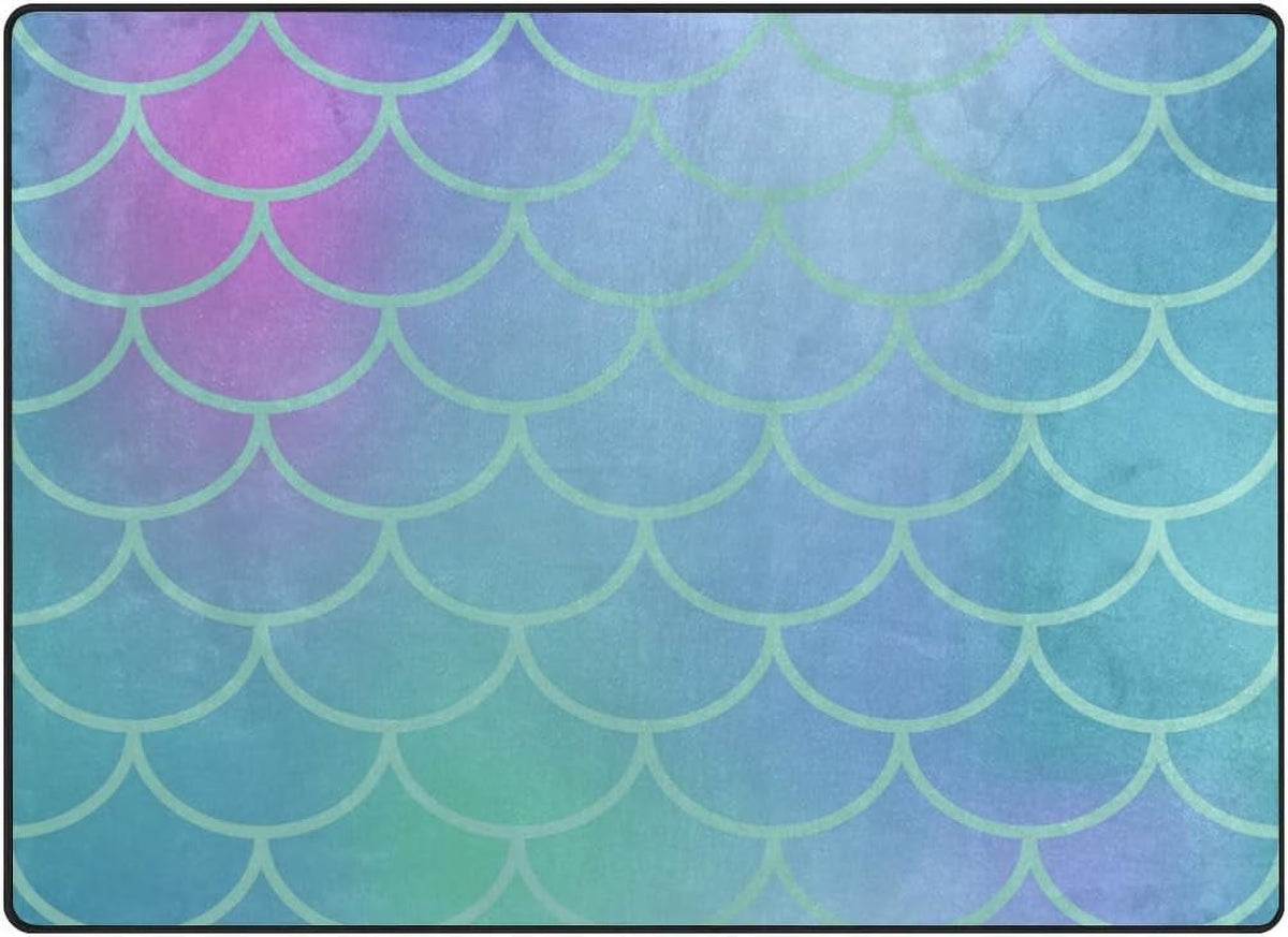 Gradient Blue Fish Scale Lightweight Carpet Mats Area Rug I24041
