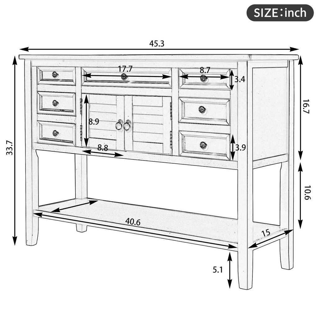 Green 7 Drawer Console Table with Cabinet H99380
