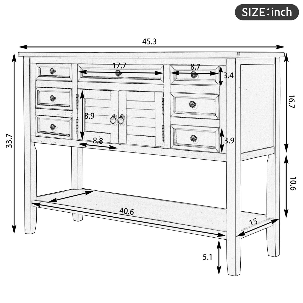 Green 7 Drawer Console Table with Cabinet H99380