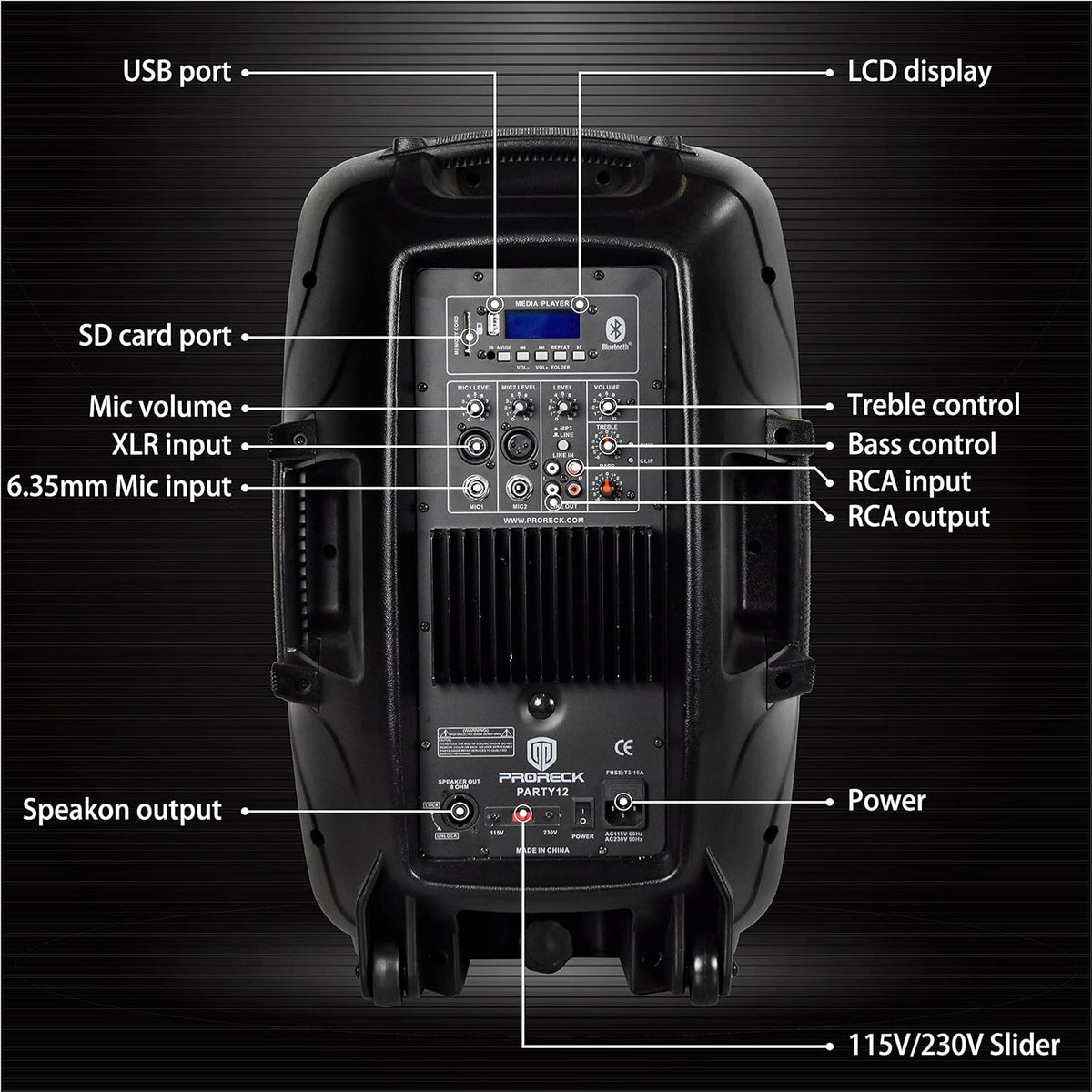 12-Inch 1000 Watts 2-Way Powered PA Speaker System with Bluetooth K45175