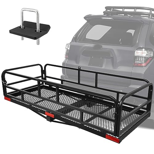 60 x 24 x 14 Inch Black Folding Hitch Mount Cargo Carrier with 500 lbs. Capacity V69661