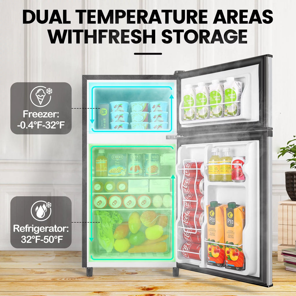 Two Door Mini Fridge with Freezer, 3.5 Cu ft I4313