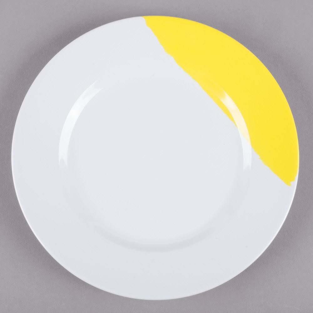 White Yellow Wide Rim Round Melamine Plate E3940