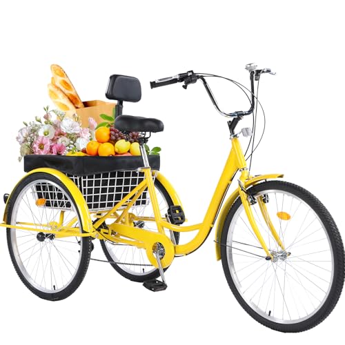 24/26-Inch 3-Wheel Adult Tricycle with 7-Speed Gearing and Basket J684
