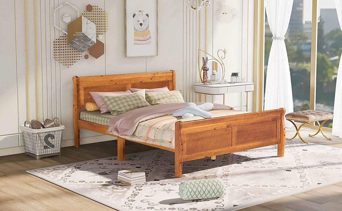 Queen Size Wood Platform Bed Frame with Headboard H459529