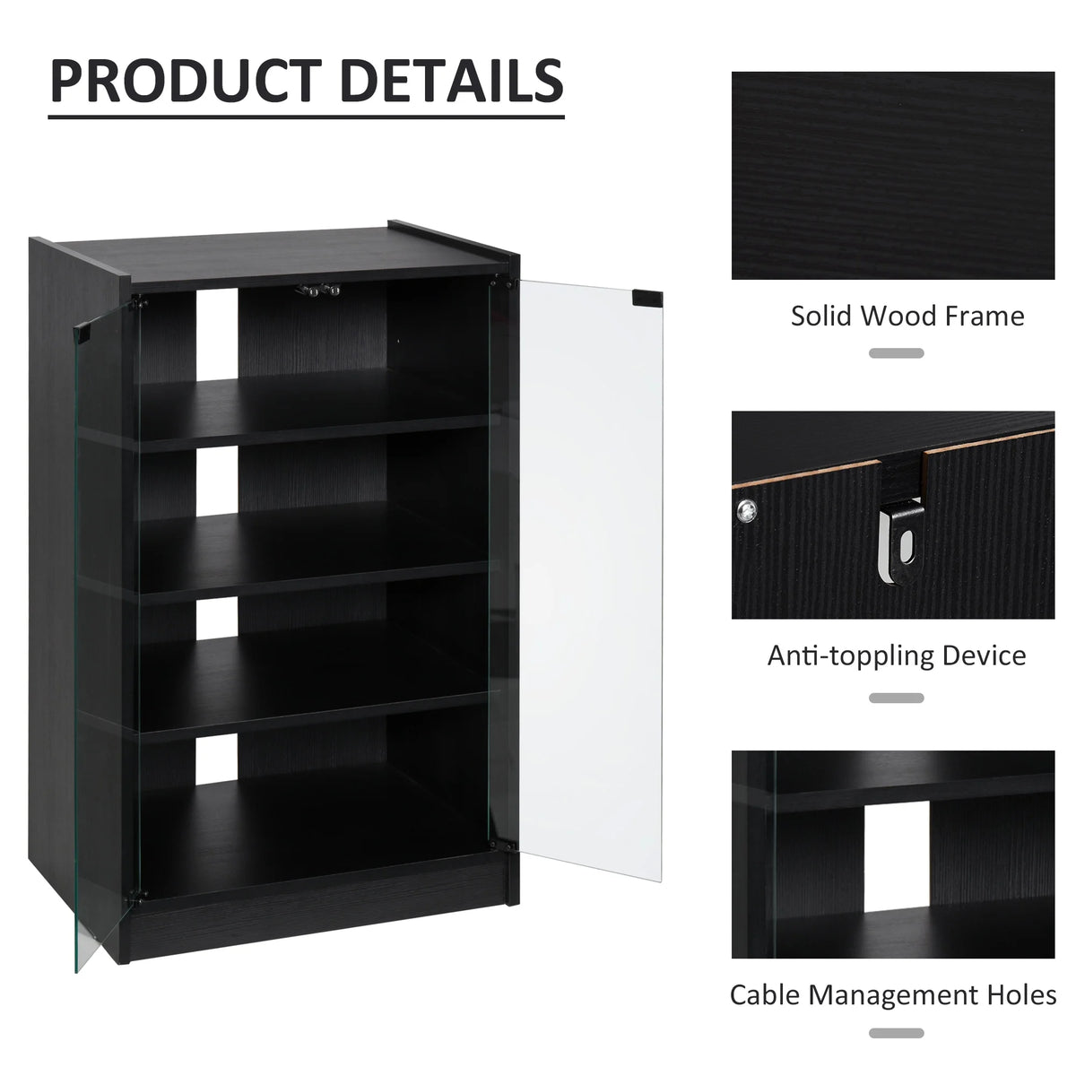 5-Tier Media Stand Cabinet with Adjustable Shelves & Tempered Glass E750587