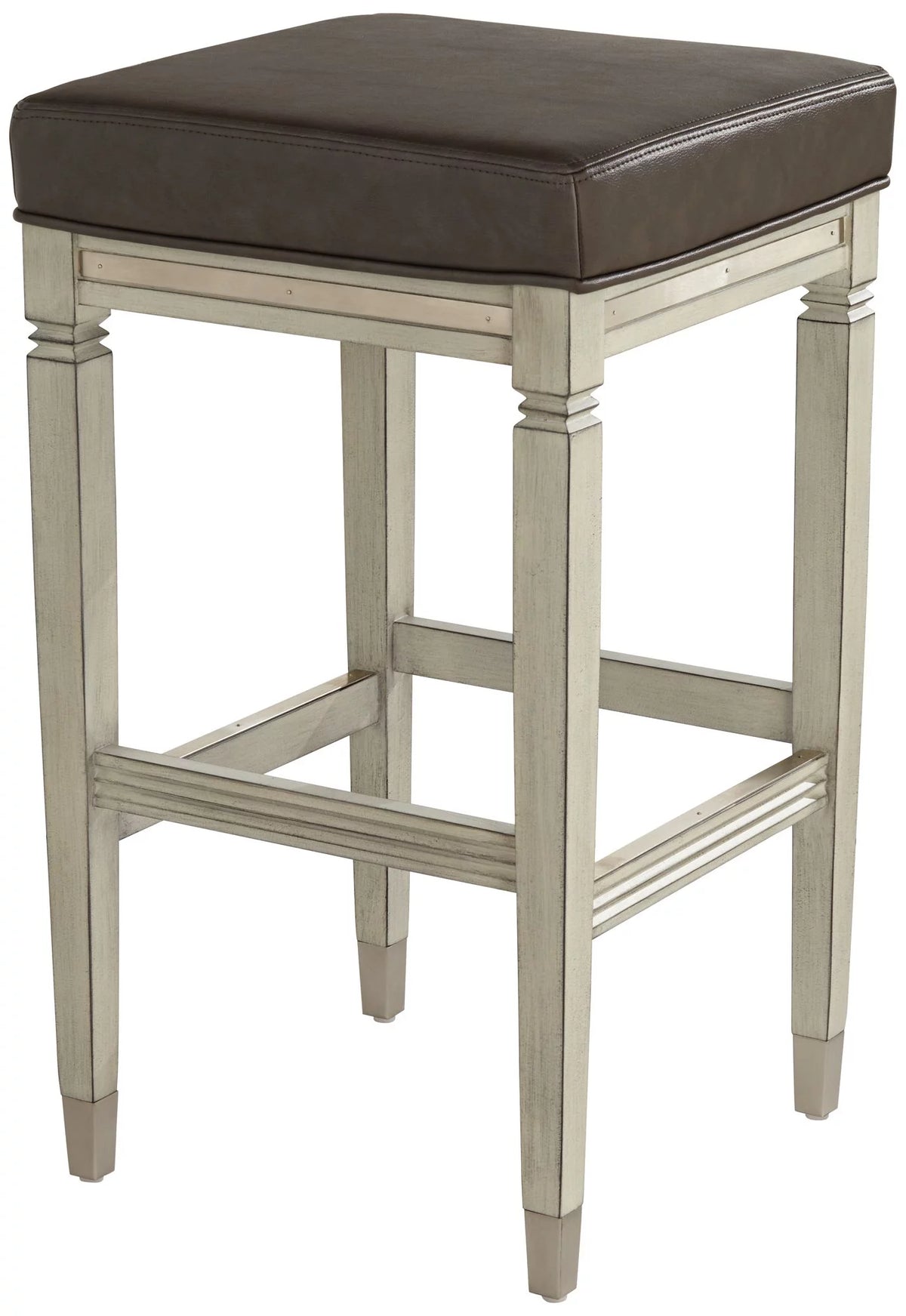 Wood Bar Stool Gray Faux Leather Footrest F2300