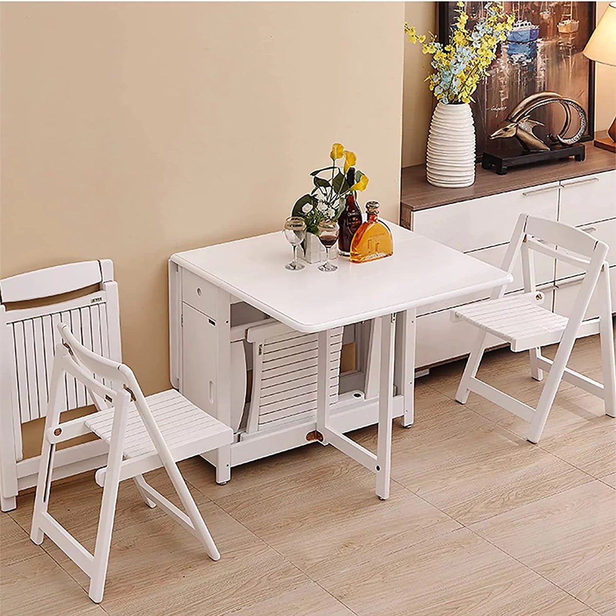 Solid Wood Drop Leaf Dining Table Set 5 Pieces H27093