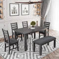 Gray Wood Dining Table and Chairs with Bench Q15730