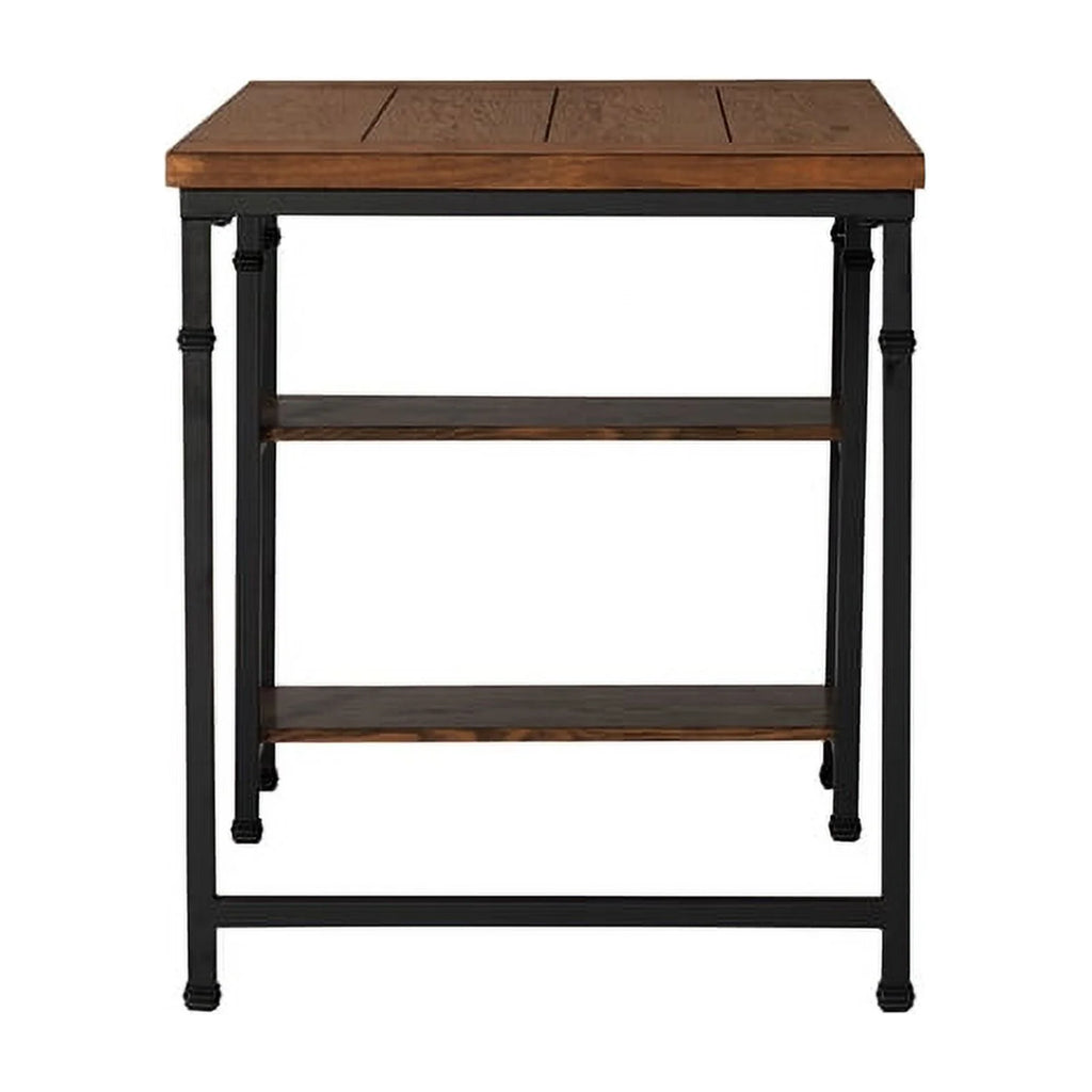 Rustic Desk with 2 Wood Shelves and Metal Frame in Black Y993
