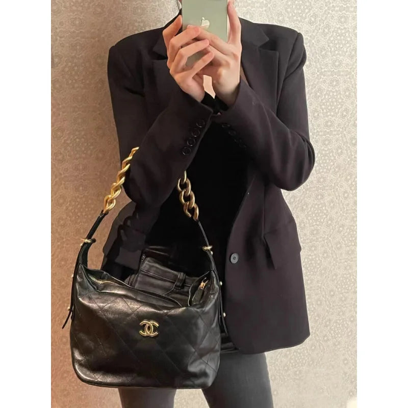 Black Calfskin Leather Hobo Bag C800534