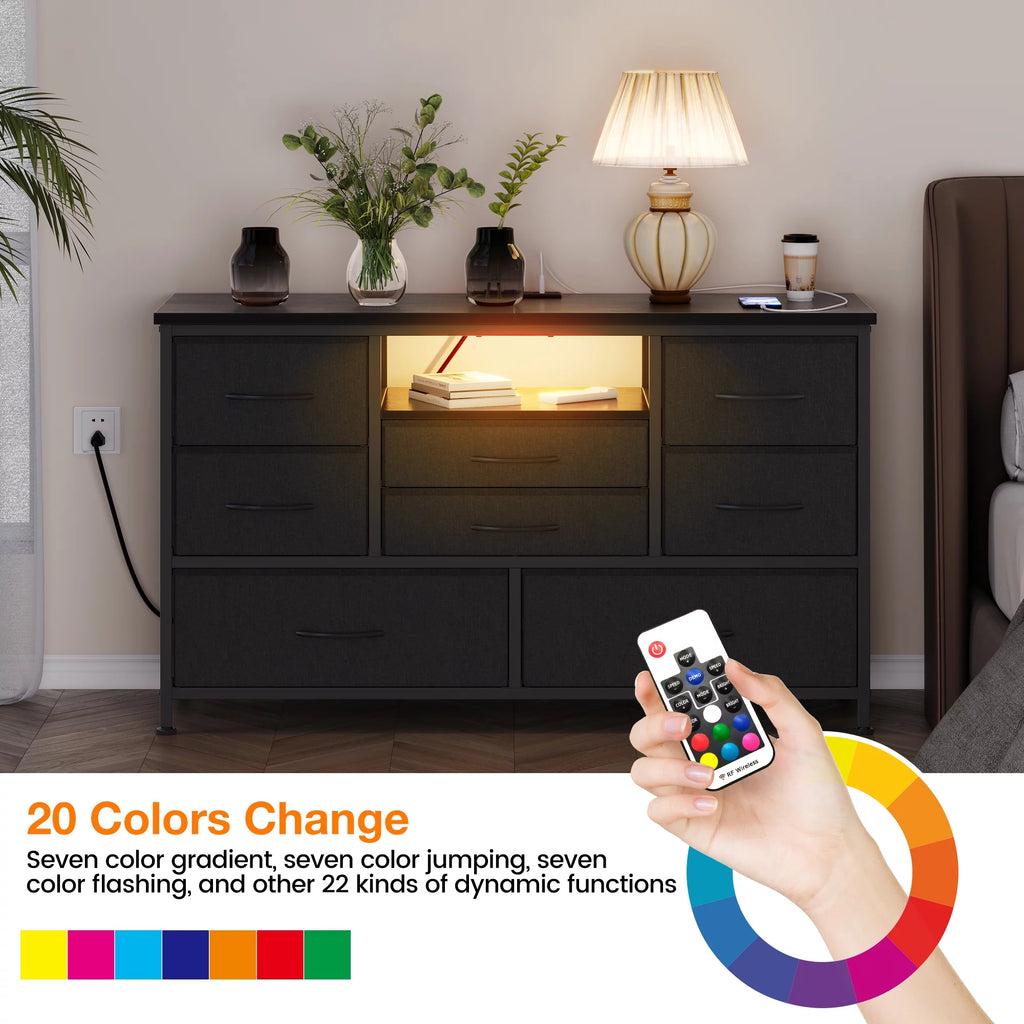 8 Drawer Dresser TV Stand with Electrical Outlet and LED Lights A75108
