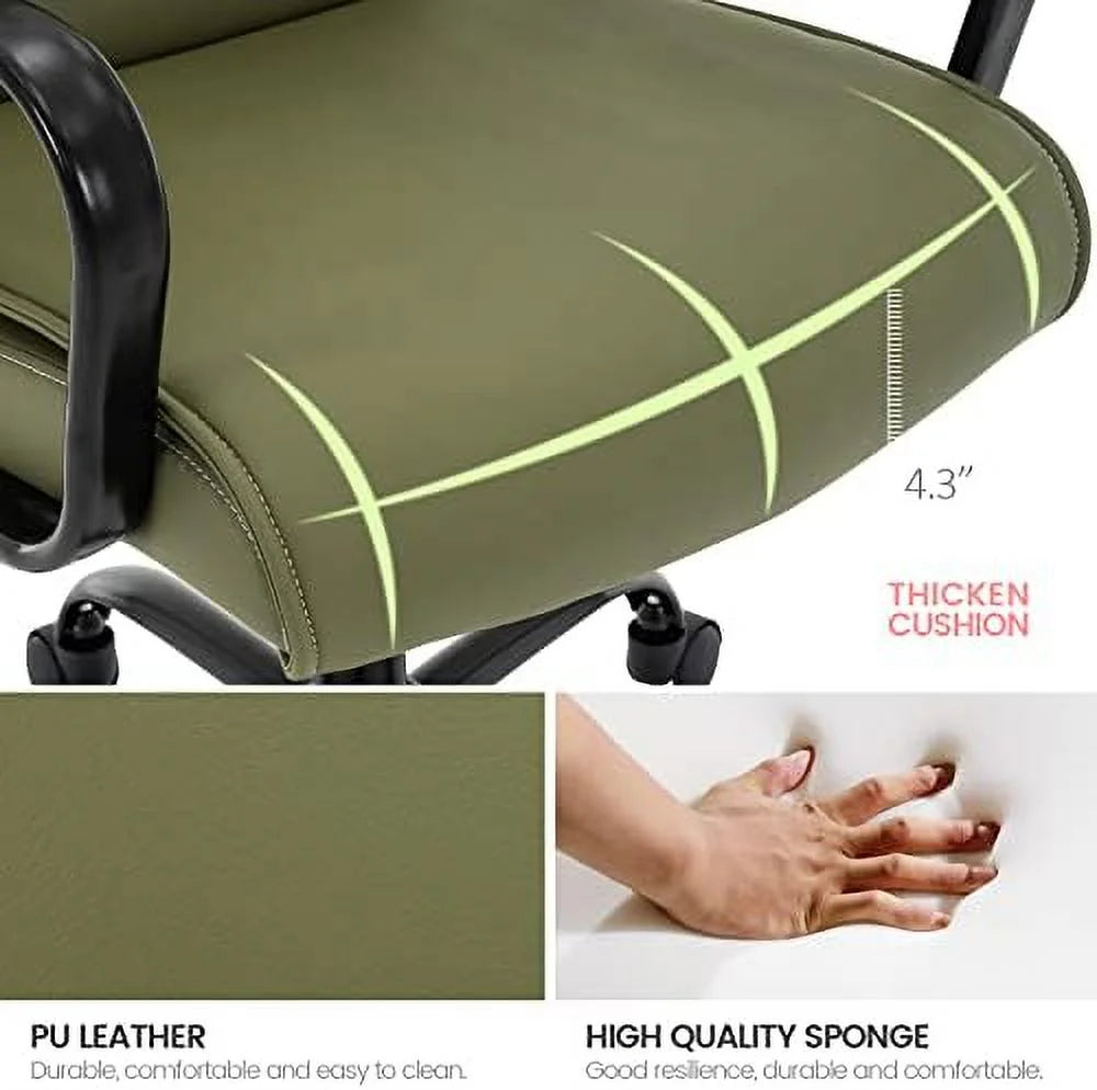 Olive Green Mid-Back PU Leather Office Chair with Arms E2737