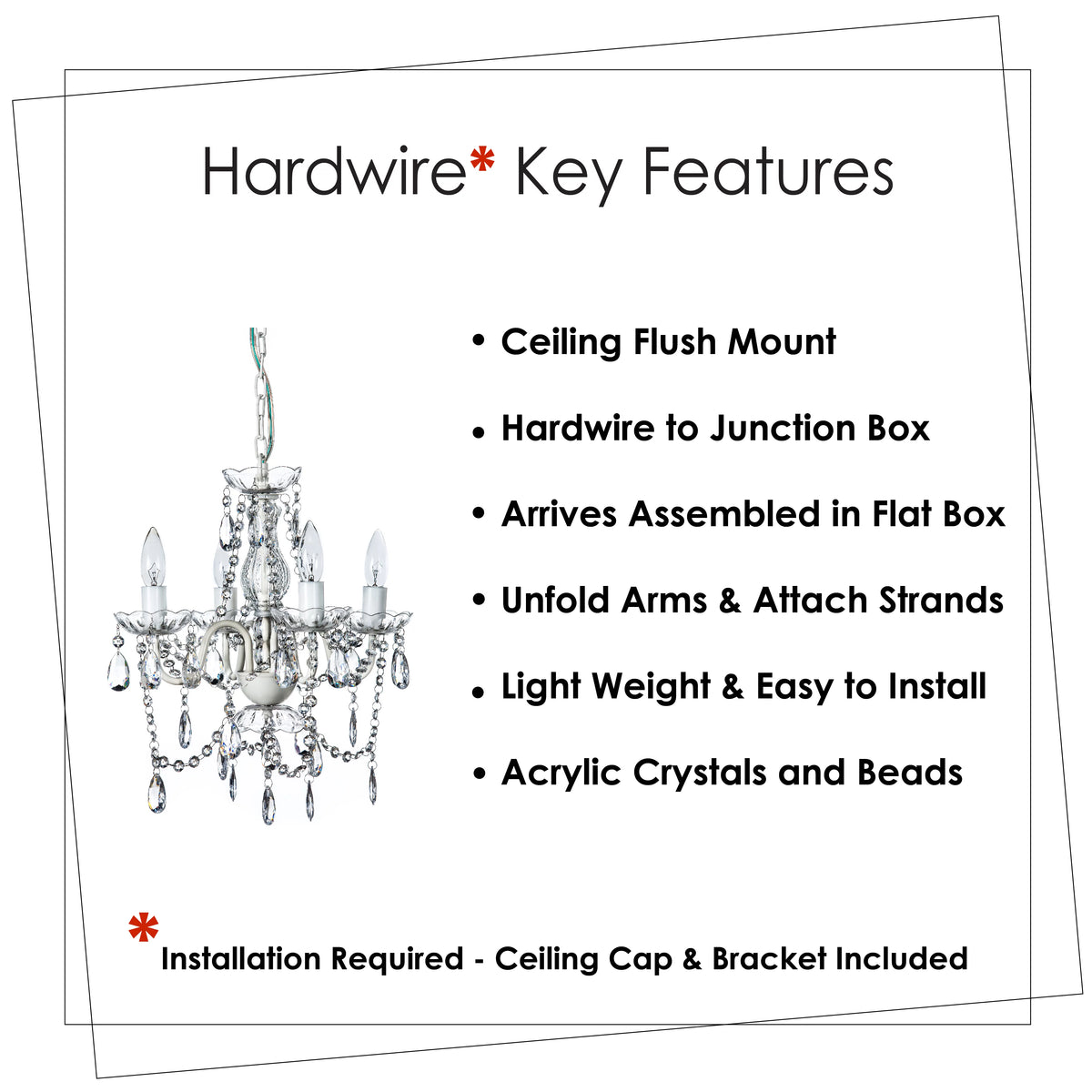 Clear 4 Light Acrylic Crystal Chandelier D2496