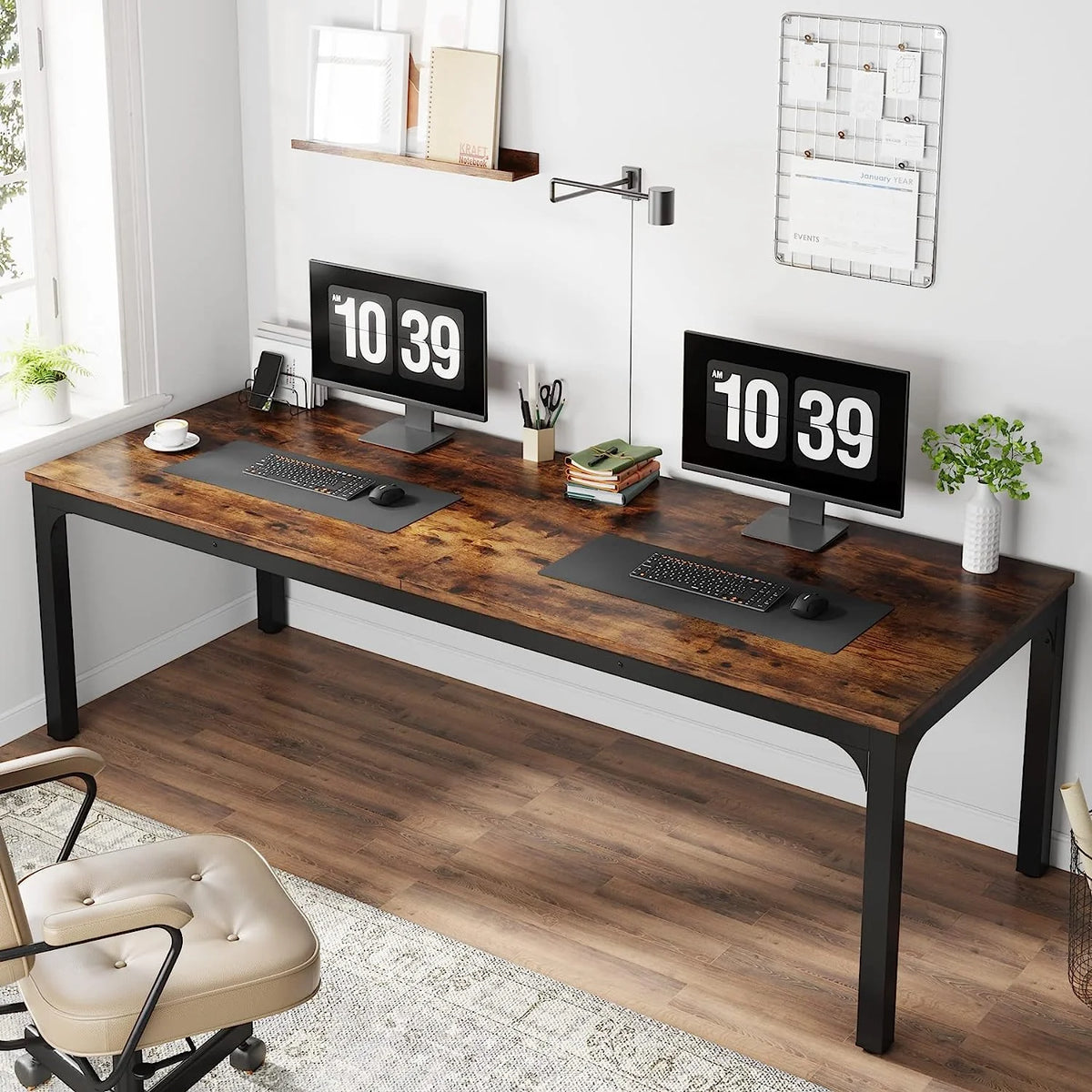 78.7 inches Extra Long Computer Desk with Adjustable Foot Pads, Rustic Brown L958