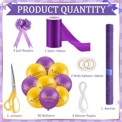 Red Grand Opening Ribbon Cutting Ceremony Kit with 10'' Scissors 40 Pcs Balloons Satin Ribbon Bows Y258