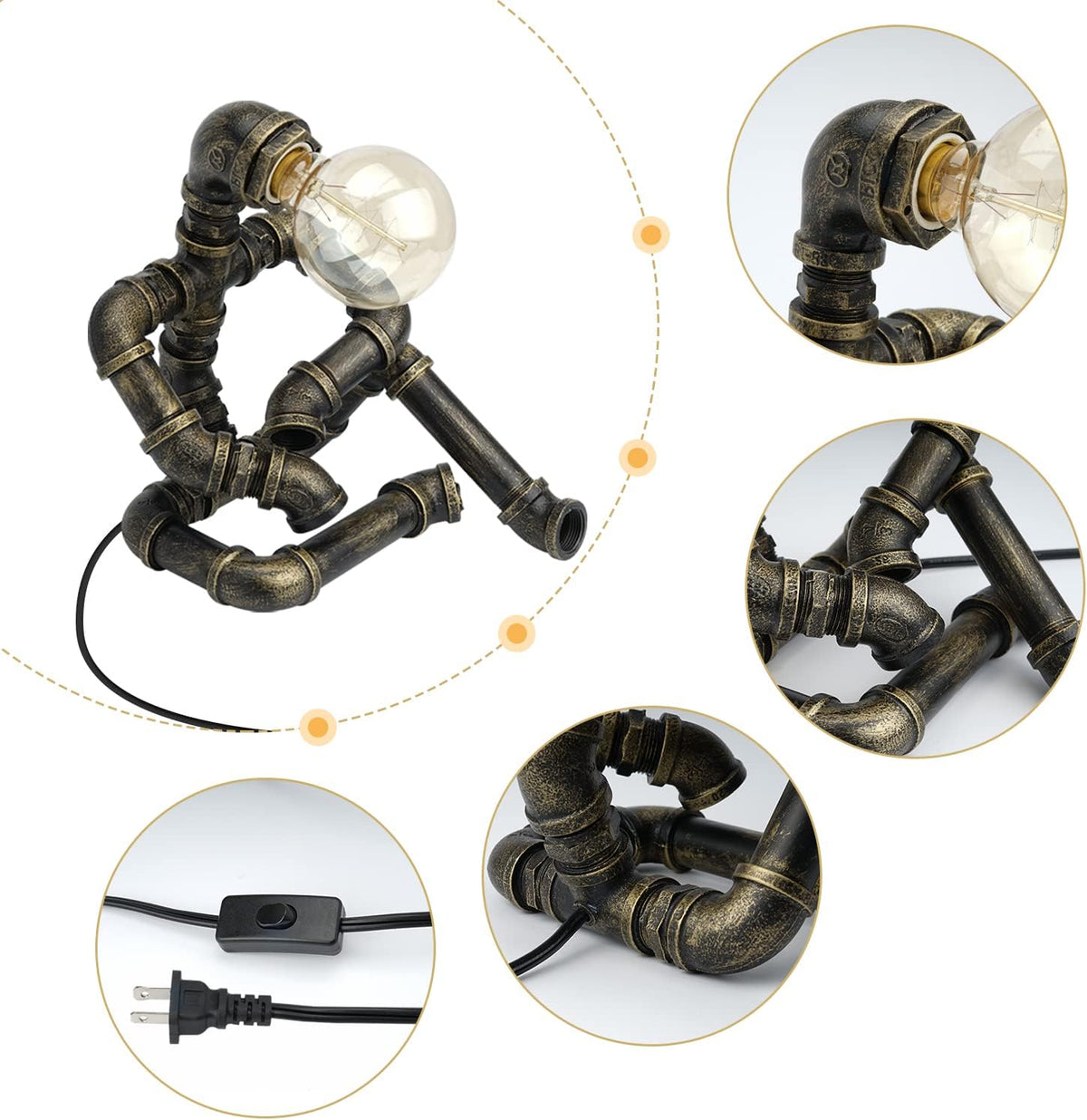 Bronze Iron Pipe Table Lamp with Button Switch V4960