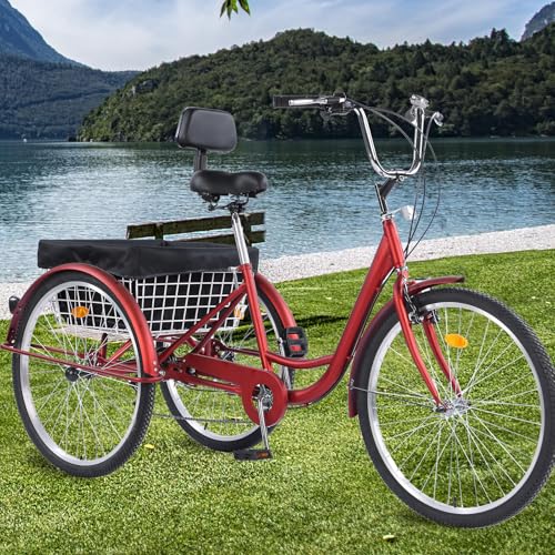 24/26-Inch 3-Wheel Adult Tricycle with 7-Speed Gearing and Basket J684