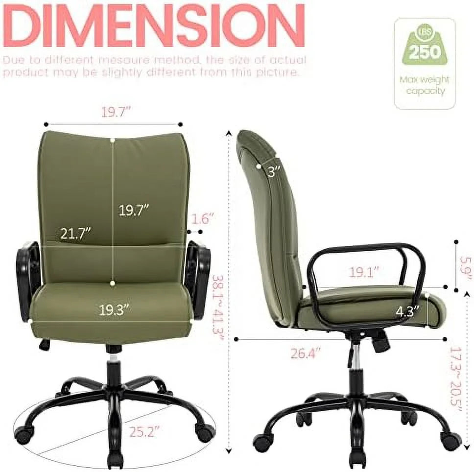 Olive Green Mid-Back PU Leather Office Chair with Arms E2737