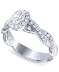 14k White Gold Diamond Halo Engagement Ring Size 7 J166