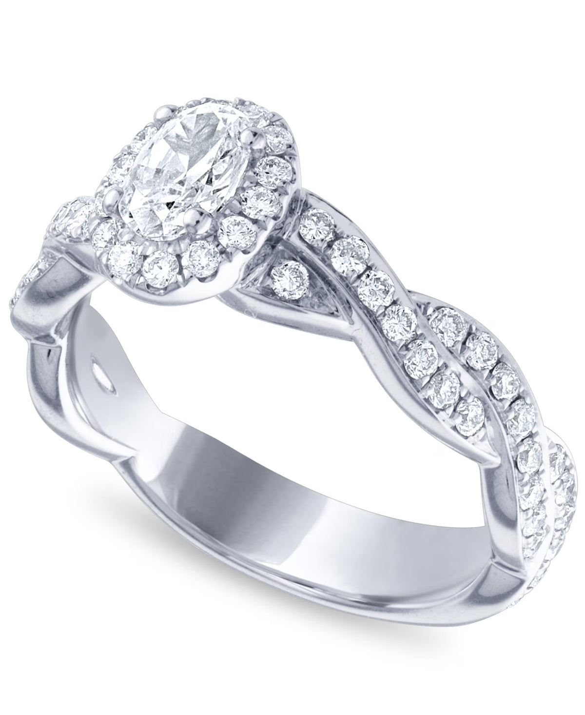 14k White Gold Diamond Halo Engagement Ring Size 7 J166