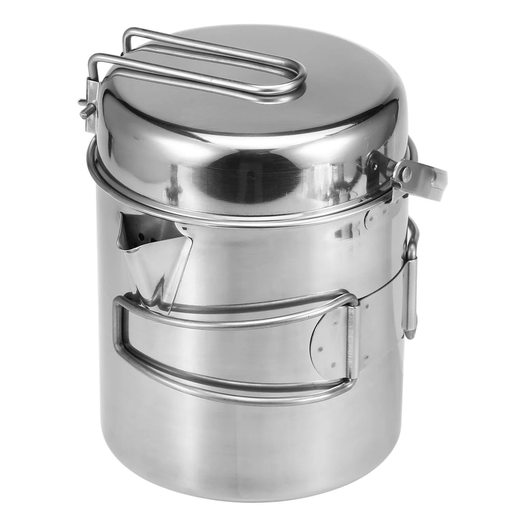 1L Stainless Steel Portable Camping Pot with Foldable Handle Z782