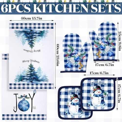 6 Pcs Christmas Kitchen Towel Oven Mitts and Pot Holders Set V1719