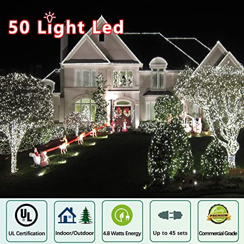 25ft 50 Counts Cool White LED Christmas Lights Outdoor Waterproof Green Wire U7075