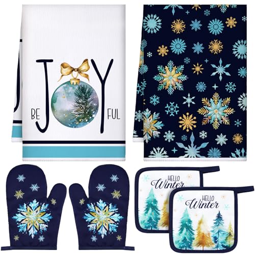 6 Pcs Christmas Kitchen Towel Oven Mitts and Pot Holders Set V1719