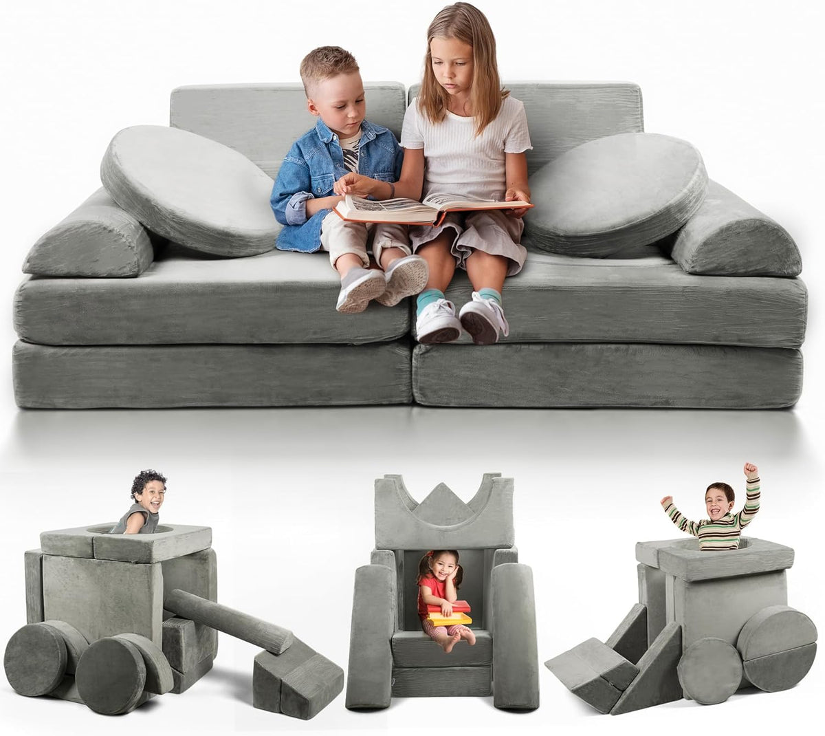 15 Pieces Buildable Plush Play Couch Panels with Ball Pit Square Z632