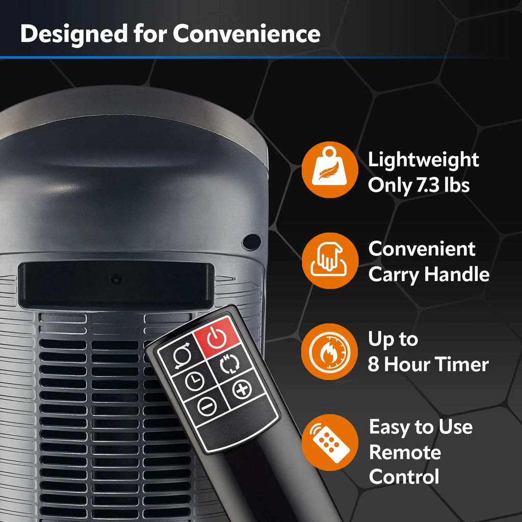 23" 1500W Oscillating Ceramic Space Heater with Timer, Remote, Silver T5956