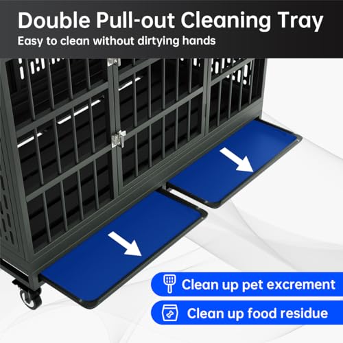 Heavy Duty Metal Dog Crate with Wheels and Removable Tray F2032