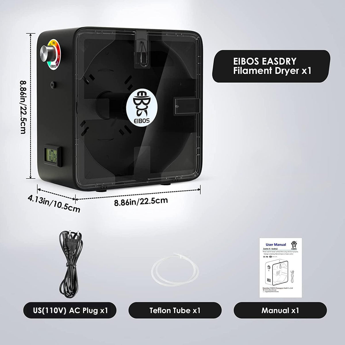 3D Printer Filament Dryer with Fan, Adjustable Temperature, Humidity Control & Spool Holder D92017