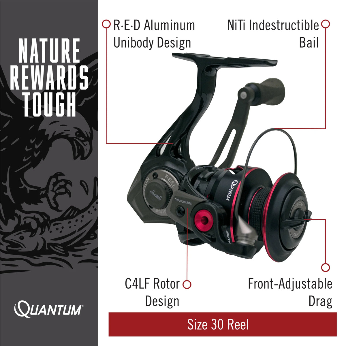 Black Size 30 Spinning Fishing Reel with 6.0:1 Gear Ratio N4059