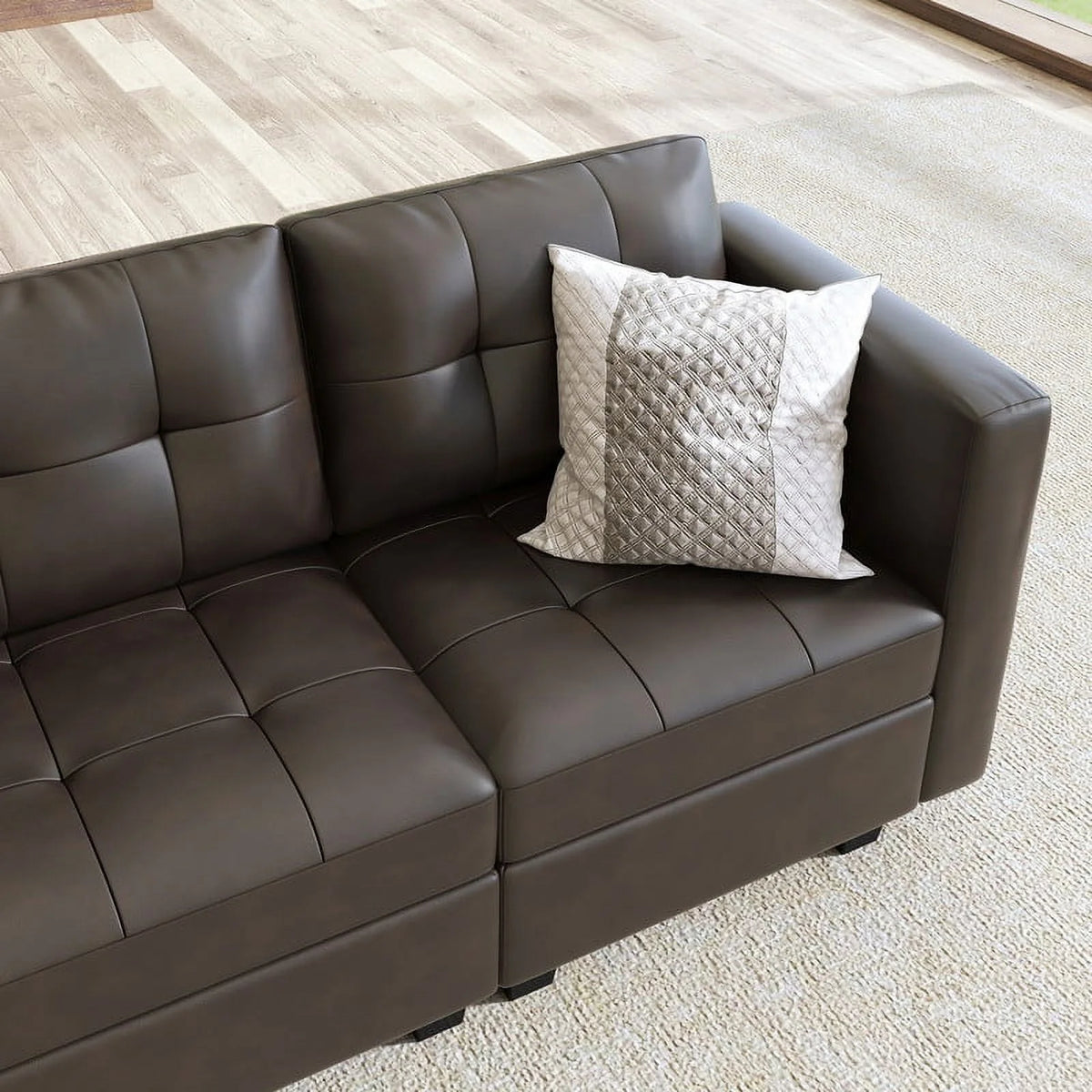 Brown Faux Leather L-Shaped Sectional Sofa with Storage G667