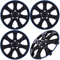 Universal 15" Shiny Black Blue Trim Wheel Covers Set of 4 S43752