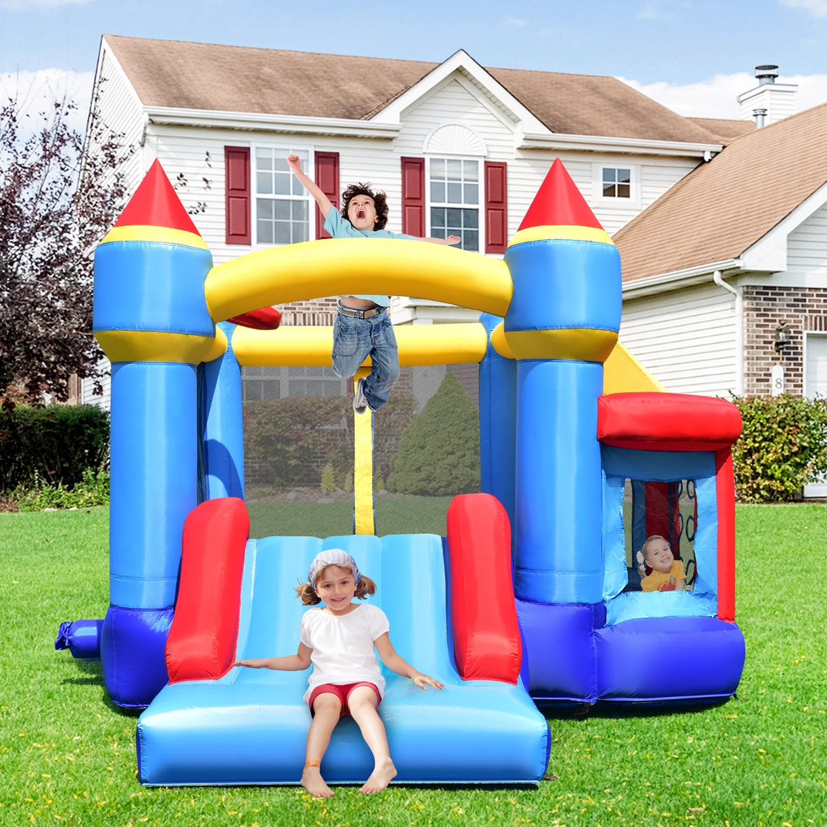 Inflatable Bounce House Castle Slide Bouncer with Basketball Hoop G31124