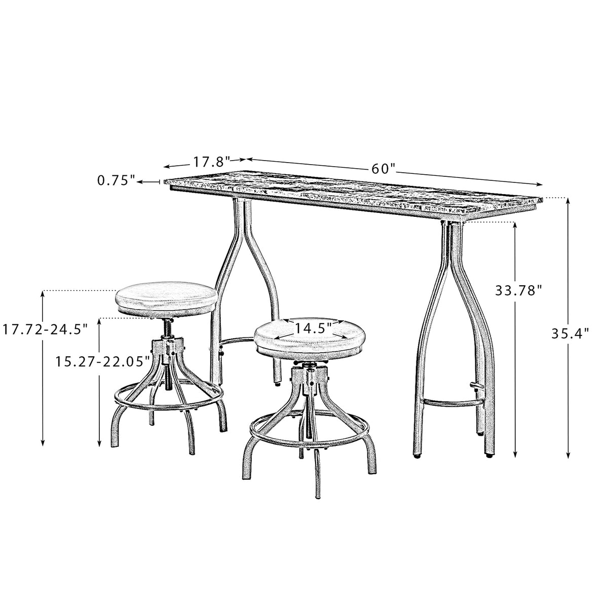 3 Piece Dining Set with 2 Swivel Stools BROWN H56892