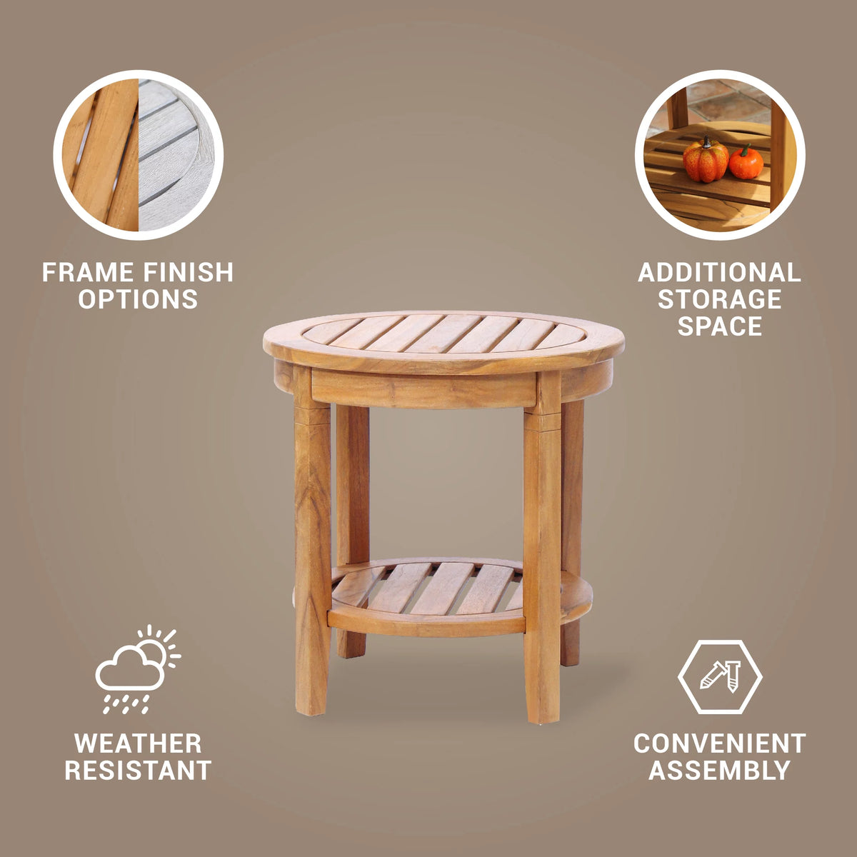 Solid Teak Round Side Table T87691