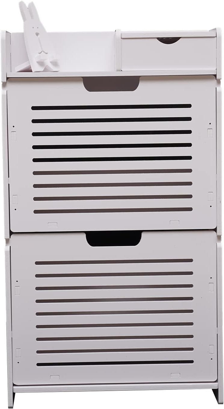 White 2 Tier Narrow Shoe Cabinet K3150