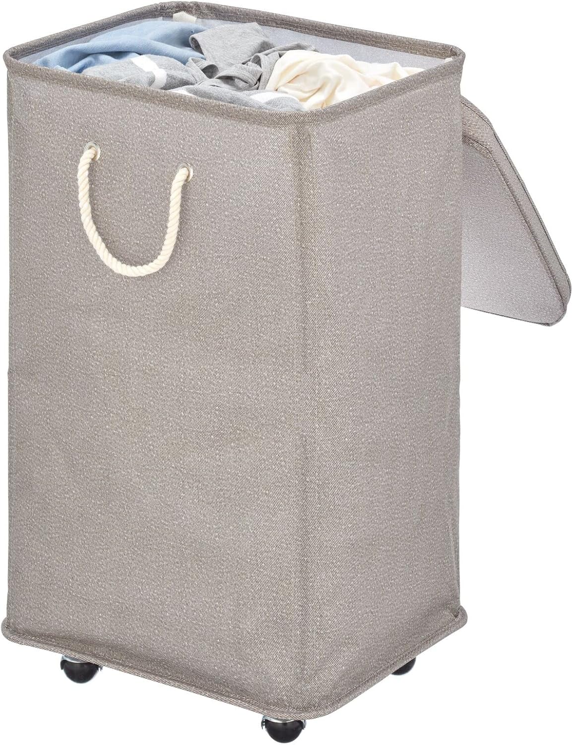 Gray Polyester Portable Laundry Hamper with Wheels and Lid O72434